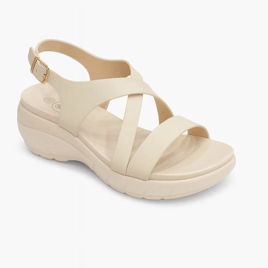 Strappy Comfort Wedge Sandals – Beige