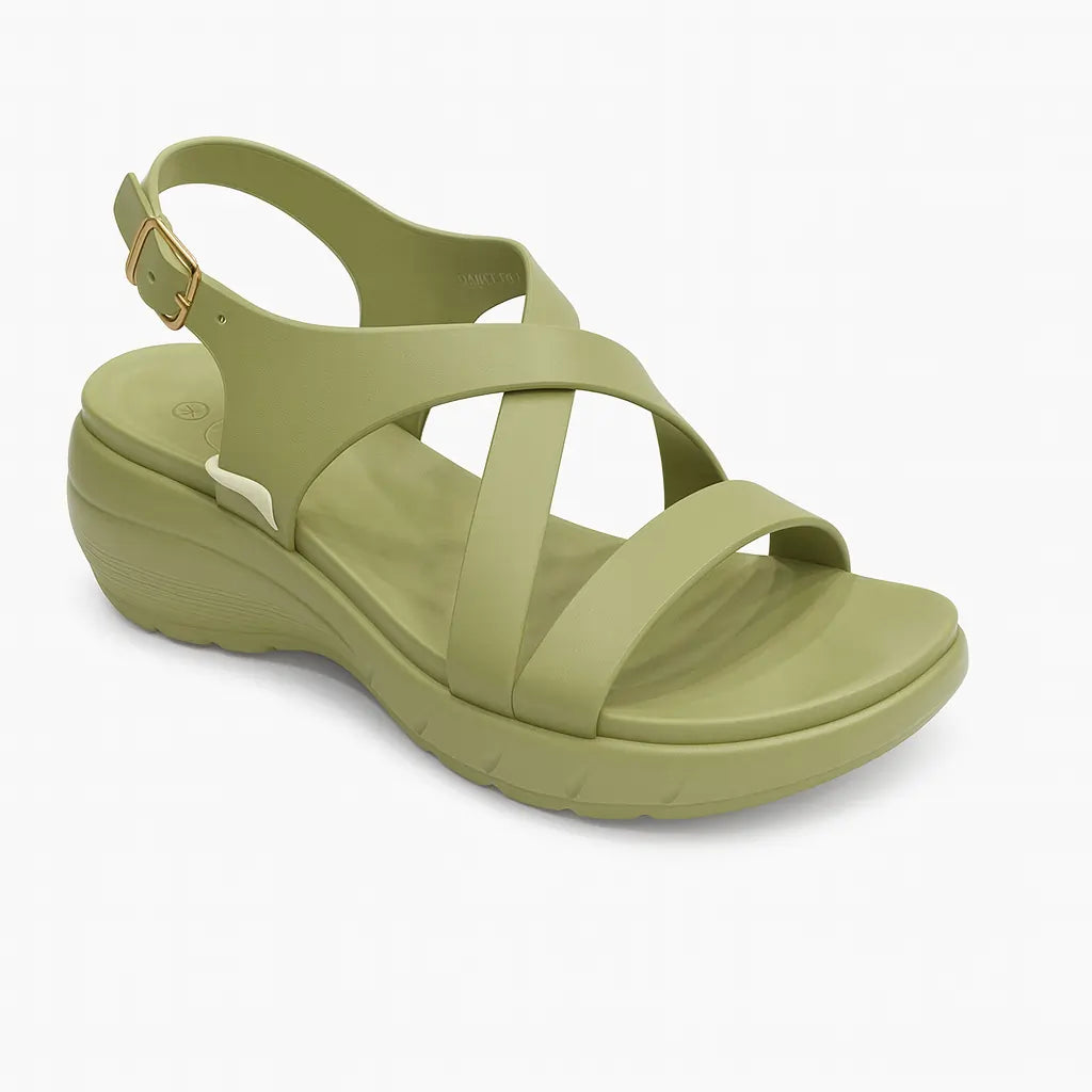 Strappy Comfort Wedge Sandals – Olive Green