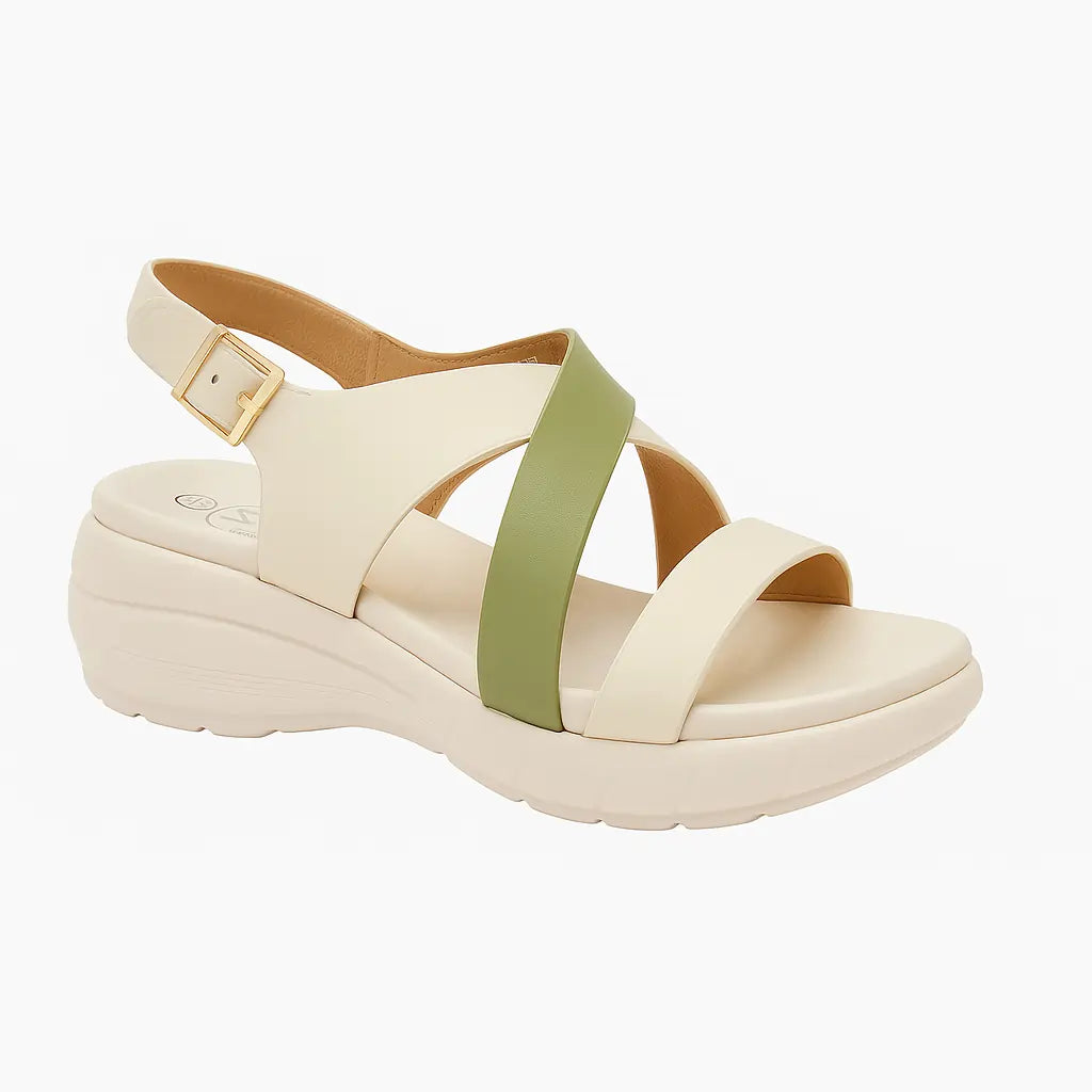 Strappy Comfort Wedge Sandals – Beige & Green
