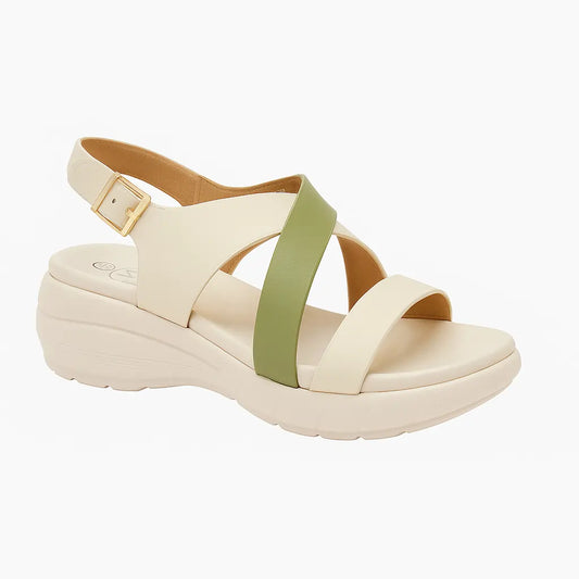 Strappy Comfort Wedge Sandals – Beige & Green