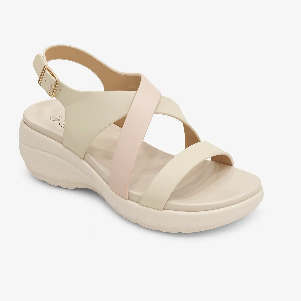 Strappy Comfort Wedge Sandals – Beige & Blush