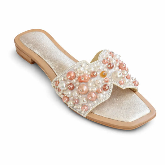 Pearl Embellished Slide Sandals for Women – Stylish