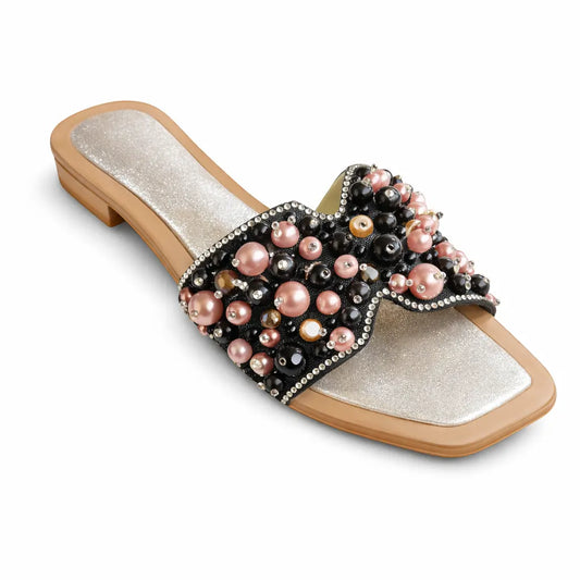 Women Pearl Embellished Slide Sandals – Party Wear