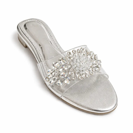 Women Silver Fancy Slippers – Stylish Party Wear
